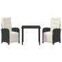 Conjunto de Comedor de Jardín 3 pcs Negro ratán sintético