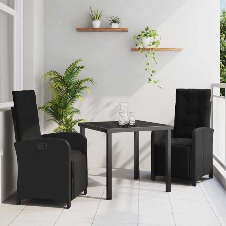 Conjunto de Comedor de Jardín 3 pcs Negro ratán sintético