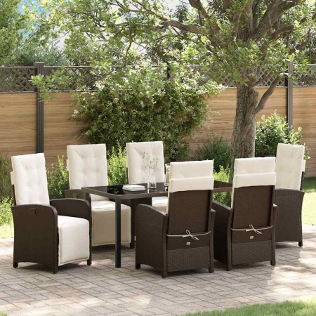 Conjunto de Comedor de Jardín 7 pcs Marrón ratán sintético