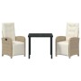 Conjunto de Comedor de Jardín 3 pcs Beige ratán sintético
