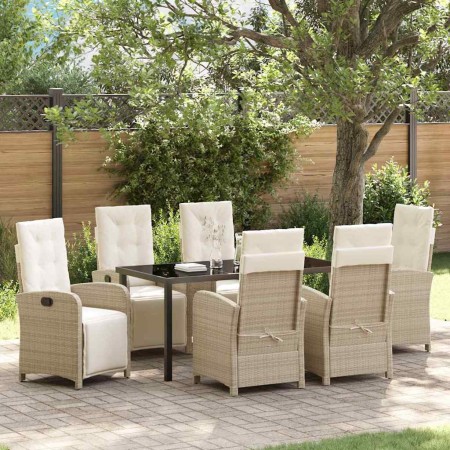 Conjunto de Comedor de Jardín 7 pcs Beige ratán sintético