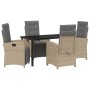 Conjunto de Comedor de Jardín 5 pcs Beige ratán sintético