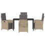 Conjunto de Comedor de Jardín 5 pcs Beige ratán sintético