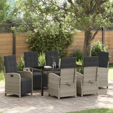 Conjunto de Comedor de Jardín 7 pcs Gris Claro ratán sintético
