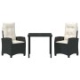 Conjunto de Comedor de Jardín 3 pcs Negro ratán sintético