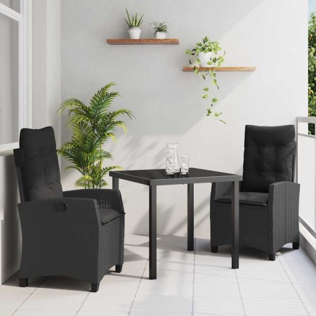 Conjunto de Comedor de Jardín 3 pcs Negro ratán sintético