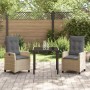 Conjunto de Comedor de Jardín 3 pcs Beige ratán sintético