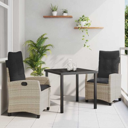 Conjunto de Comedor de Jardín 3 pcs Gris Claro ratán sintético