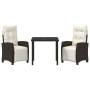Conjunto de Comedor de Jardín 3 pcs Marrón ratán sintético