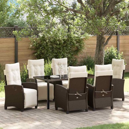 Conjunto de Comedor de Jardín 7 pcs Marrón ratán sintético