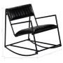 Silla mecedora de cuero auténtico negro