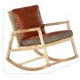Silla mecedora de cuero auténtico y madera mango maciza marrón