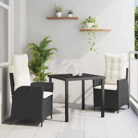 Conjunto de Comedor de Jardín 3 pcs Negro ratán sintético
