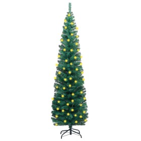Árbol de Navidad delgado con luces y soporte PVC verde 240 cm