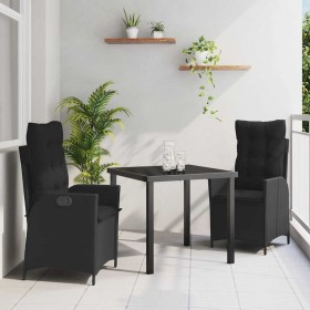 Conjunto de Comedor de Jardín 3 pcs Negro ratán sintético