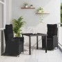 Conjunto de Comedor de Jardín 3 pcs Negro ratán sintético