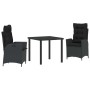 Conjunto de Comedor de Jardín 3 pcs Negro ratán sintético
