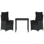 Conjunto de Comedor de Jardín 3 pcs Negro ratán sintético
