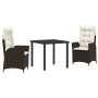 Conjunto de Comedor de Jardín 3 pcs Marrón ratán sintético
