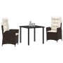Conjunto de Comedor de Jardín 3 pcs Marrón ratán sintético