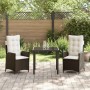 Conjunto de Comedor de Jardín 3 pcs Marrón ratán sintético