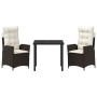 Conjunto de Comedor de Jardín 3 pcs Marrón ratán sintético