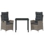 Conjunto de Comedor de Jardín 3 pcs Gris ratán sintético