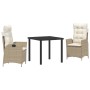 Conjunto de Comedor de Jardín 3 pcs Beige ratán sintético