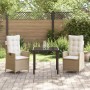 Conjunto de Comedor de Jardín 3 pcs Beige ratán sintético