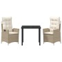 Conjunto de Comedor de Jardín 3 pcs Beige ratán sintético