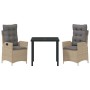 Conjunto de Comedor de Jardín 3 pcs Beige ratán sintético