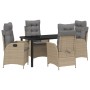 Conjunto de Comedor de Jardín 5 pcs Beige ratán sintético