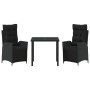 Conjunto de Comedor de Jardín 3 pcs Negro Poliratán