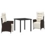 Conjunto de Comedor de Jardín 3 pcs Marrón Poliratán