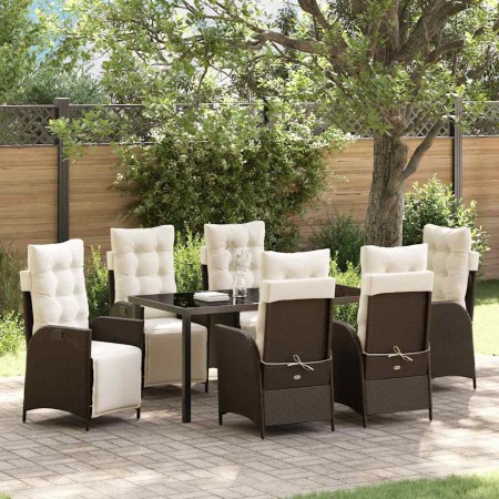 Conjunto de Comedor de Jardín 7 pcs Marrón Poliratán