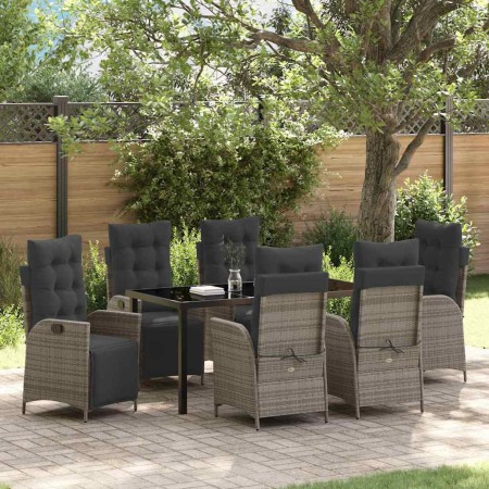 Conjunto de Comedor de Jardín 7 pcs Gris Poliratán