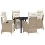 Conjunto de Comedor de Jardín 5 pcs Beige Poliratán