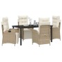 Conjunto de Comedor de Jardín 5 pcs Beige Poliratán
