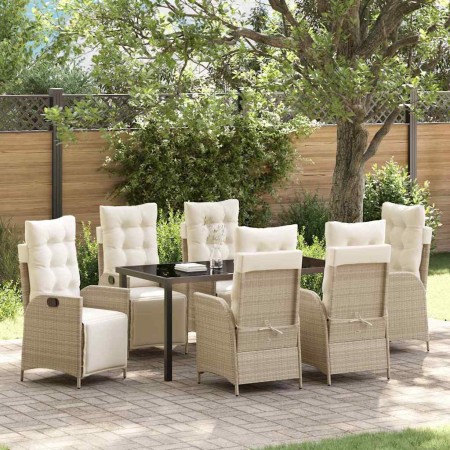 Conjunto de Comedor de Jardín 7 pcs Beige Poliratán