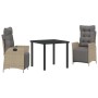 Conjunto de Comedor de Jardín 3 pcs Beige Poliratán