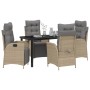Conjunto de Comedor de Jardín 5 pcs Beige Poliratán