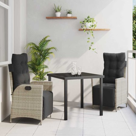 Conjunto de Comedor de Jardín 3 pcs Gris Claro Poliratán
