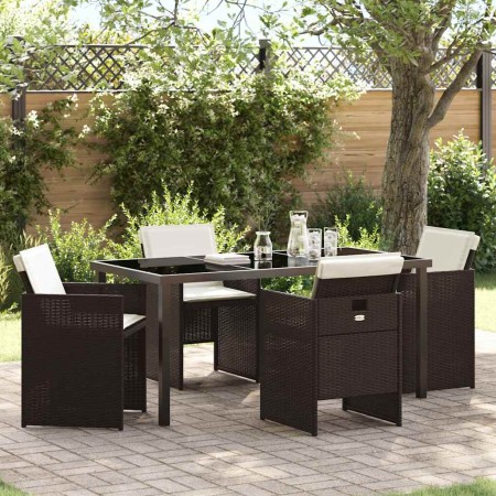 Conjunto de Comedor de Jardín 5 pcs Marrón ratán sintético