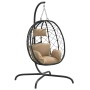 Silla colgante huevo acero y ratán sintético con cojín taupé