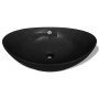 Lavabo Oval de cerámica negra de lujo con desagüe, 59 x 38,5 cm