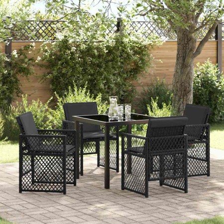 Conjunto de Comedor de Jardín 5 pcs Negro ratán sintético