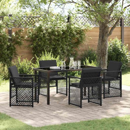 Conjunto de Comedor de Jardín 5 pcs Negro ratán sintético