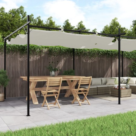 Pérgola con cubierta retráctil color crema 589x292x230 cm en Carpas y cenadores | Comprar online en Foro24