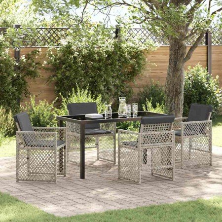 Conjunto de Comedor de Jardín 5 pcs Gris claro ratán sintético