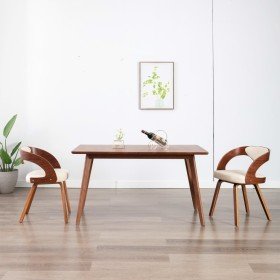 Sillas de comedor 2 uds madera curvada y cuero sintético crema Sillas de comedor 2 uds madera curvada y cuero sintético crema